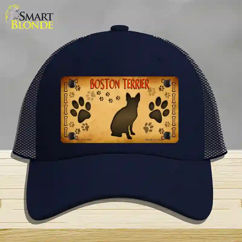 Boston Terrier Novelty License Plate Hat Mesh / Navy