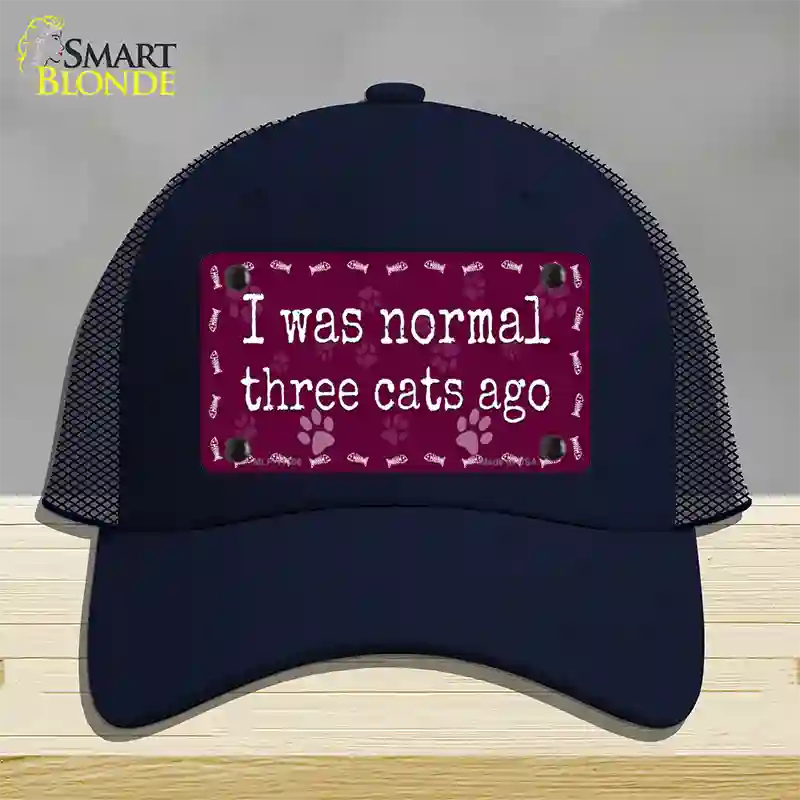 I Was Normal Three Cats Ago Novelty License Plate Hat Mesh / Navy