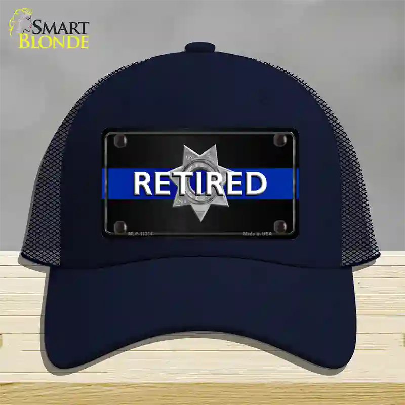 Thin Blue Line Retired Police Novelty License Plate Hat Mesh / Navy