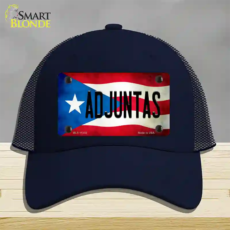 Adjuntas Puerto Rico Flag Novelty License Plate Hat Mesh / Navy