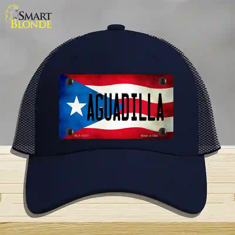 Aguadilla Puerto Rico Flag Novelty License Plate Hat Mesh / Navy