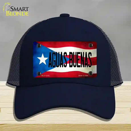 Aguas Buenas Puerto Rico Flag Novelty License Plate Hat Mesh / Navy