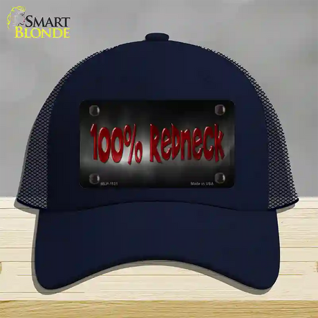 100% Redneck Novelty License Plate Hat Mesh / Navy