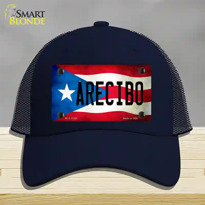 Arecibo Puerto Rico Flag Novelty License Plate Hat Mesh / Navy