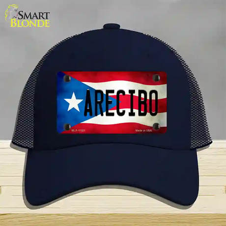 Arecibo Puerto Rico Flag Novelty License Plate Hat Mesh / Navy