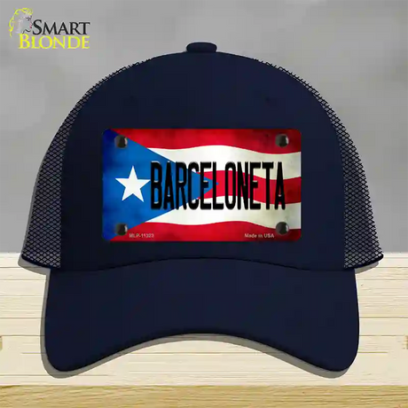 Barceloneta Puerto Rico Flag Novelty License Plate Hat Mesh / Navy