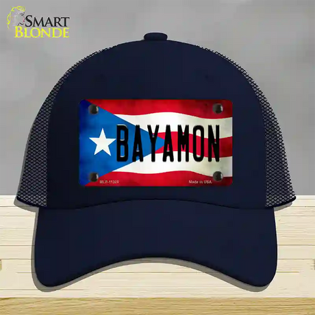 Bayamon Puerto Rico Flag Novelty License Plate Hat Mesh / Navy