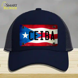 Ceiba Puerto Rico Flag Novelty License Plate Hat Mesh / Navy