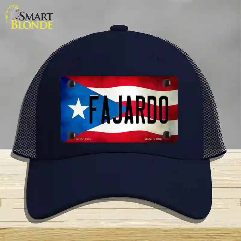 Fajardo Puerto Rico Flag Novelty License Plate Hat Mesh / Navy