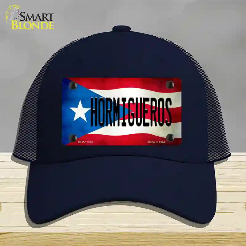 Hormigueros Puerto Rico Flag Novelty License Plate Hat Mesh / Navy