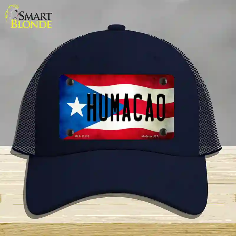 Humacao Puerto Rico Flag Novelty License Plate Hat Mesh / Navy