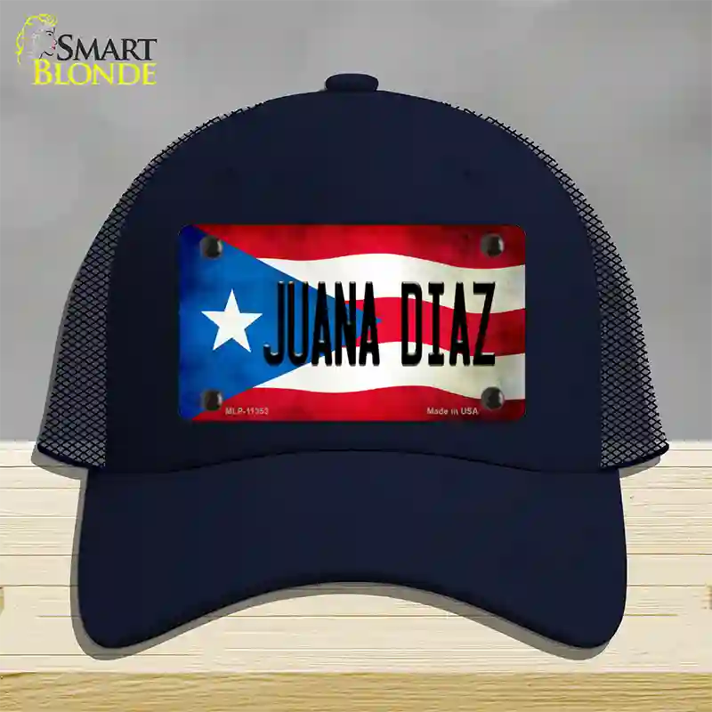 Juana Diaz Puerto Rico Flag Novelty License Plate Hat Mesh / Navy