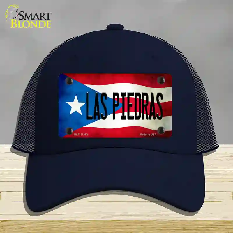 Las Piedras Puerto Rico Flag Novelty License Plate Hat Mesh / Navy