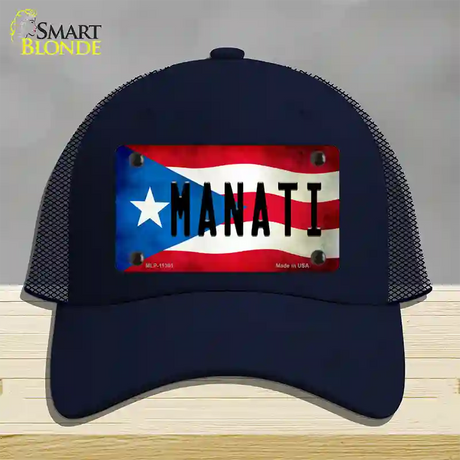 Manati Puerto Rico Flag Novelty License Plate Hat Mesh / Navy