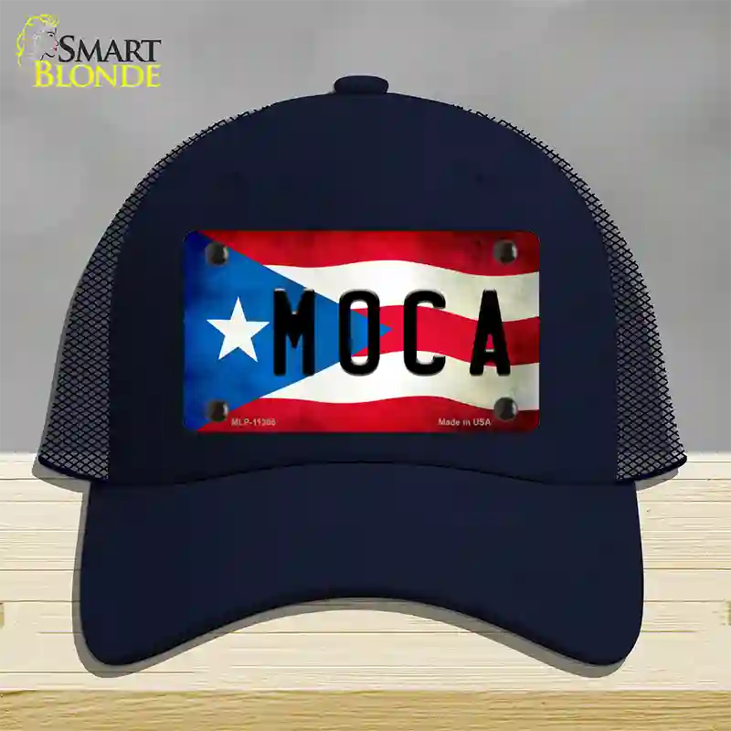 Moca Puerto Rico Flag Novelty License Plate Hat Mesh / Navy