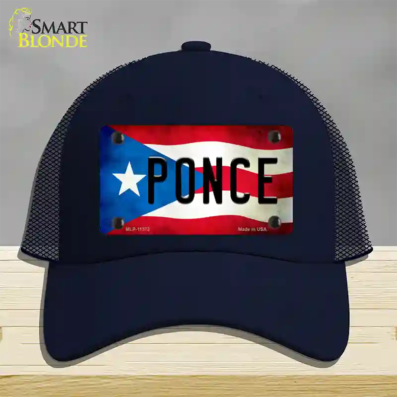 Ponce Puerto Rico Flag Novelty License Plate Hat Mesh / Navy