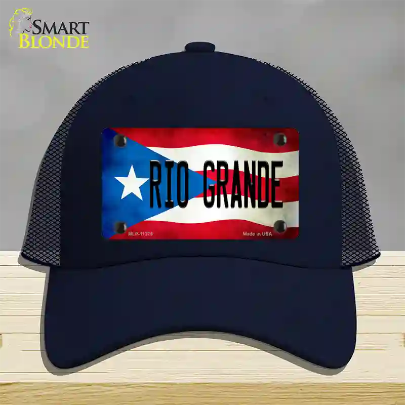 Rio Grande Puerto Rico Flag Novelty License Plate Hat Mesh / Navy