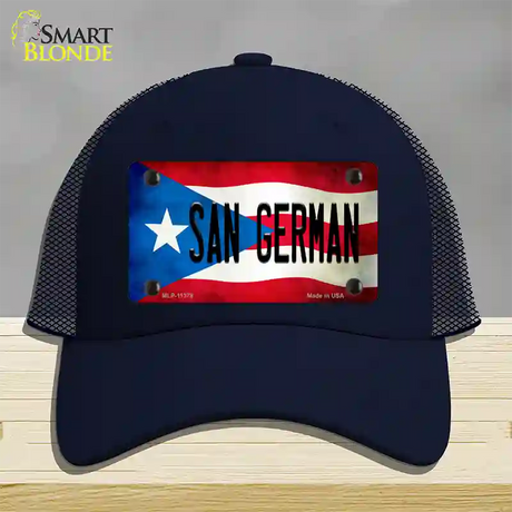 San German Puerto Rico Flag Novelty License Plate Hat Mesh / Navy