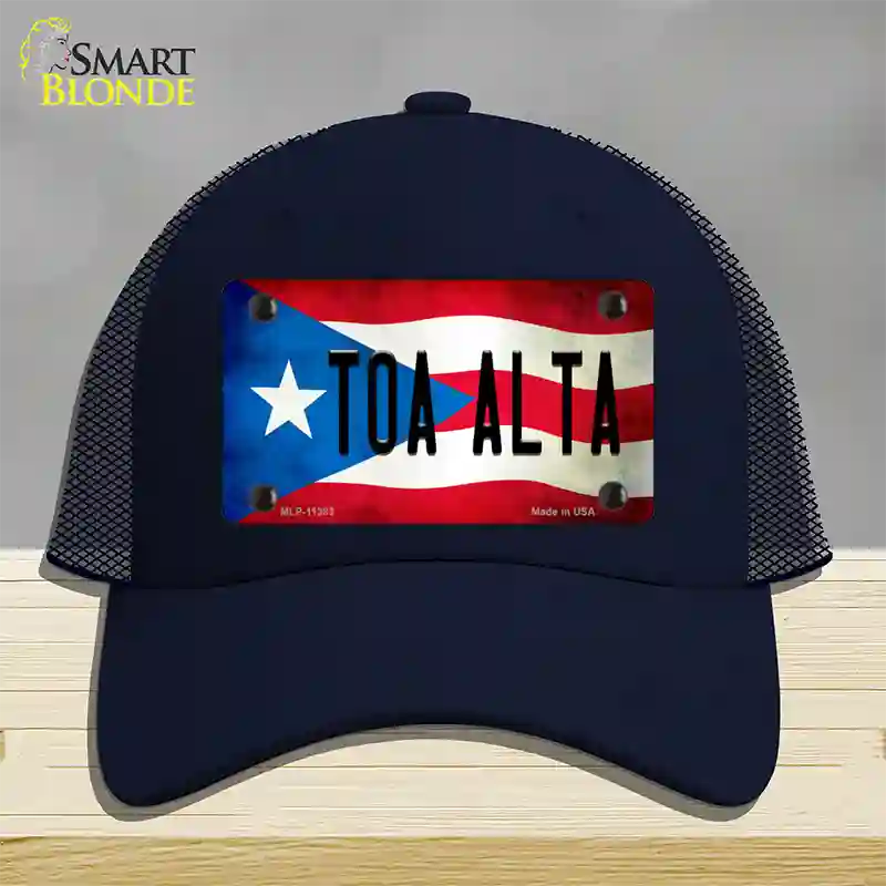 Toa Alta Puerto Rico Flag Novelty License Plate Hat Mesh / Navy