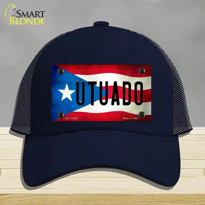 Utuado Puerto Rico Flag Novelty License Plate Hat Mesh / Navy