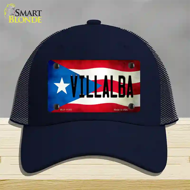 Villalba Puerto Rico Flag Novelty License Plate Hat Mesh / Navy