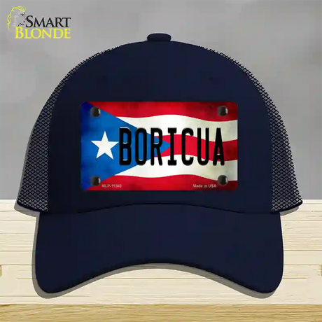 Boricua Puerto Rico Flag Novelty License Plate Hat Mesh / Navy