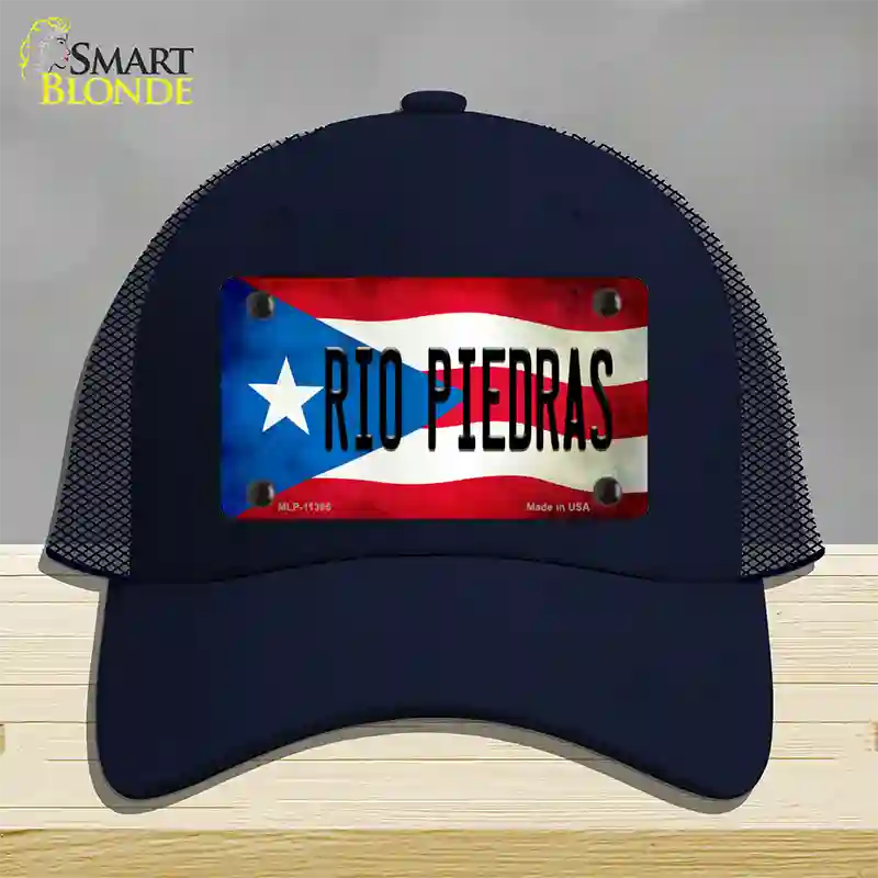 Rio Piedra Puerto Rico Flag Novelty License Plate Hat Mesh / Navy