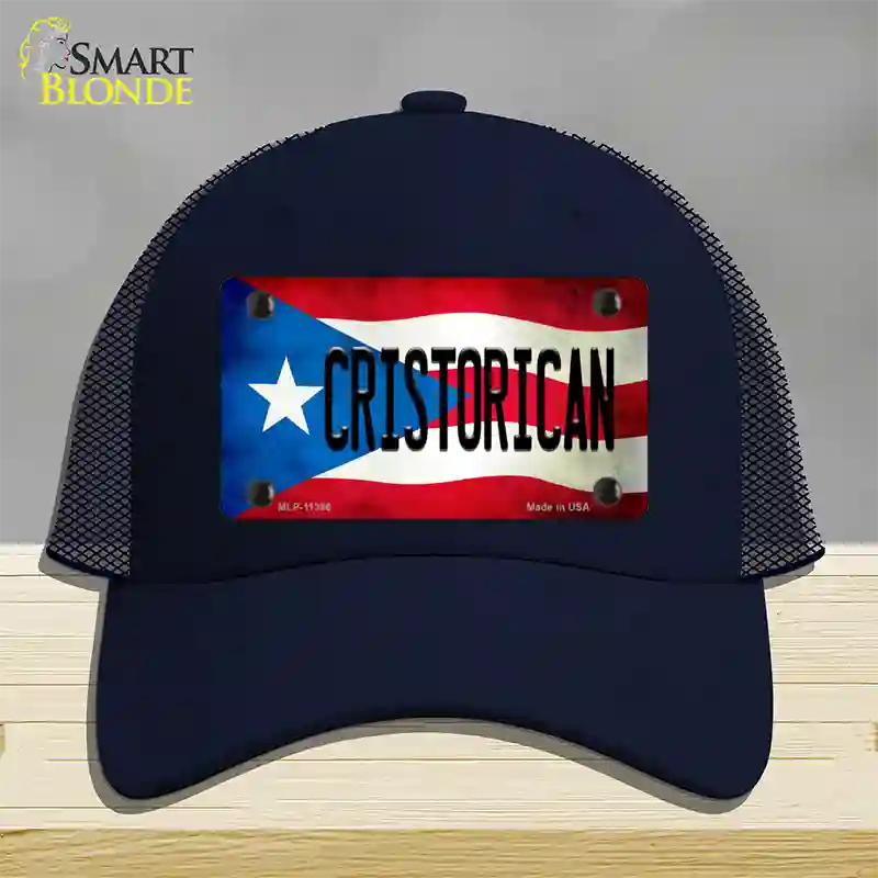 Christorican Puerto Rico Flag Novelty License Plate Hat Mesh / Navy