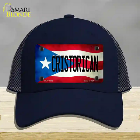 Christorican Puerto Rico Flag Novelty License Plate Hat Mesh / Navy