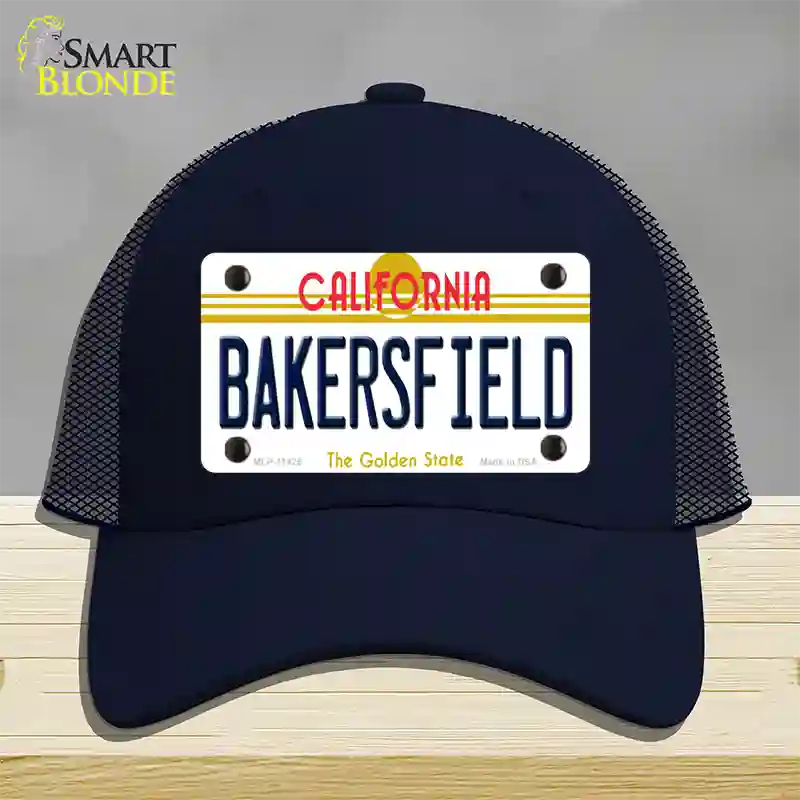 Bakersfield California Novelty License Plate Hat Mesh / Navy