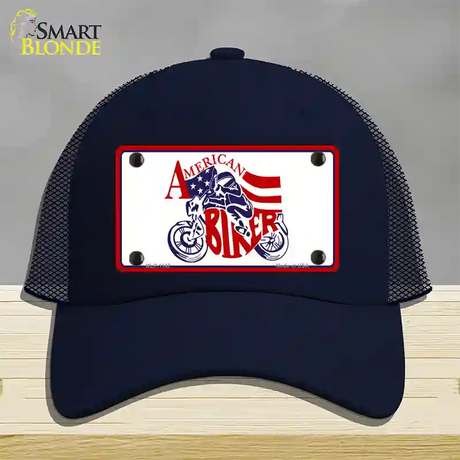 American Patriotic Biker Novelty License Plate Hat Mesh / Navy