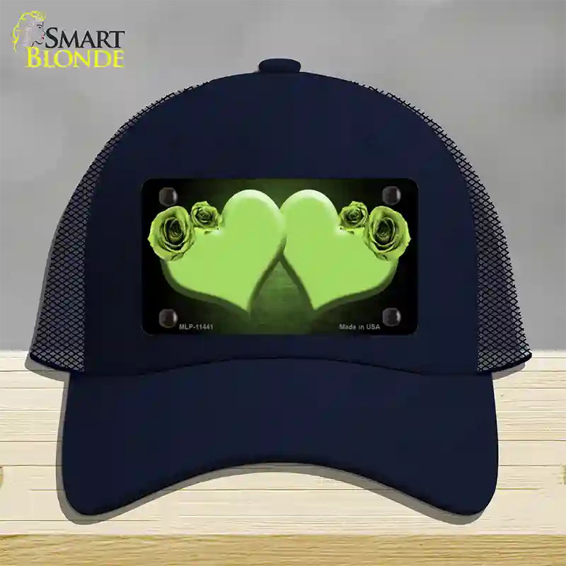 Hearts Over Roses In Lime Green Novelty License Plate Hat Mesh / Navy