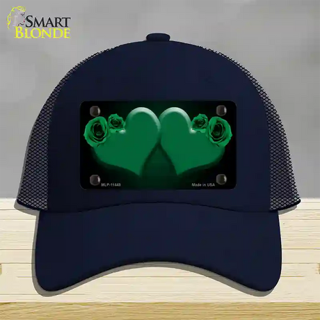 Hearts Over Roses In Green Novelty License Plate Hat Mesh / Navy