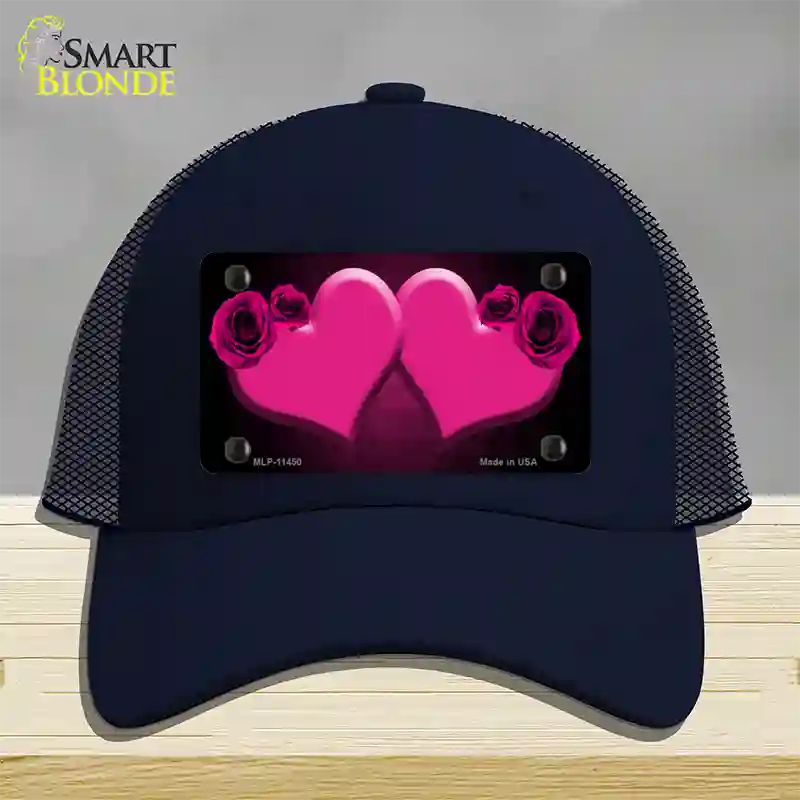 Hearts Over Roses In Pink Novelty License Plate Hat Mesh / Navy