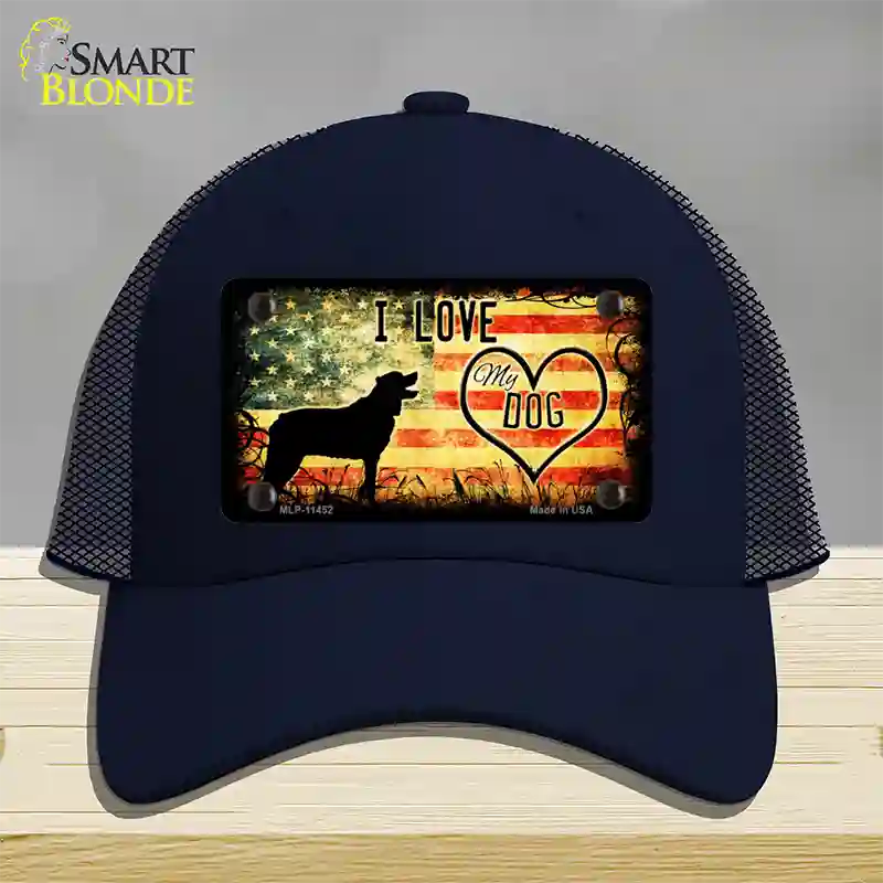 I Love My Dog Novelty License Plate Hat Mesh / Navy