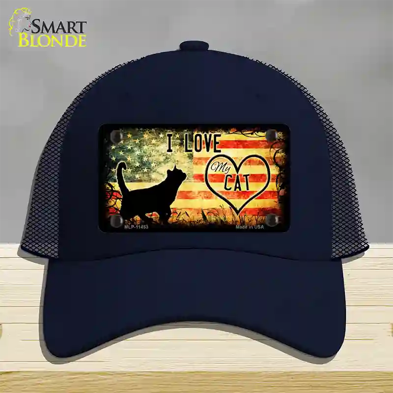 I Love My Cat Novelty License Plate Hat Mesh / Navy