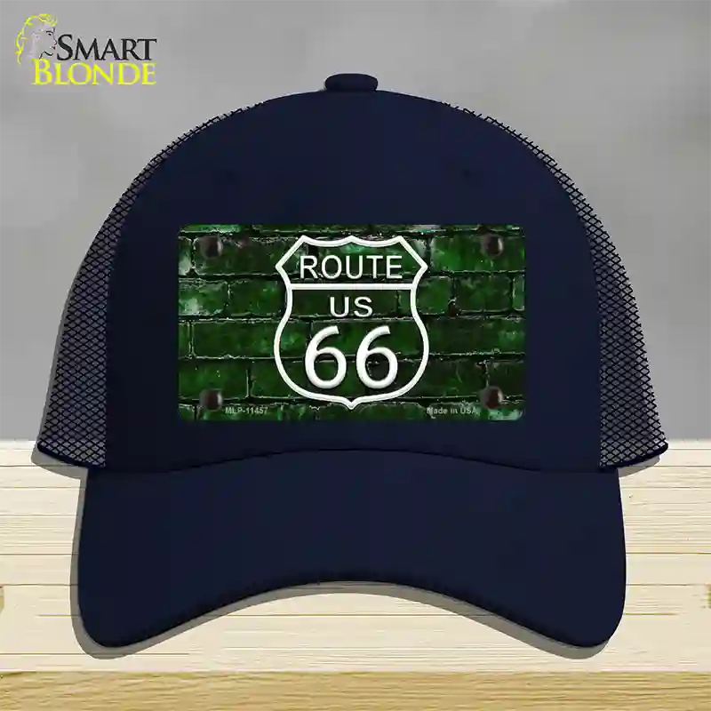 Route 66 Green Brick Wall Novelty License Plate Hat Mesh / Navy