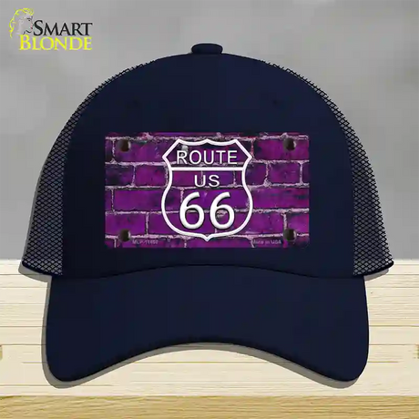 Route 66 Purple Brick Wall Novelty License Plate Hat Mesh / Navy