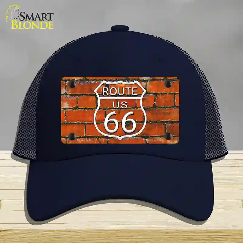 Route 66 Orange Brick Wall Novelty License Plate Hat Mesh / Navy