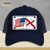 Alabama Crossed US Flag Novelty License Plate Hat Mesh / Navy