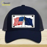 Alaska Crossed US Flag Novelty License Plate Hat Mesh / Navy