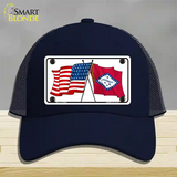 Arkansas Crossed US Flag Novelty License Plate Hat Mesh / Navy