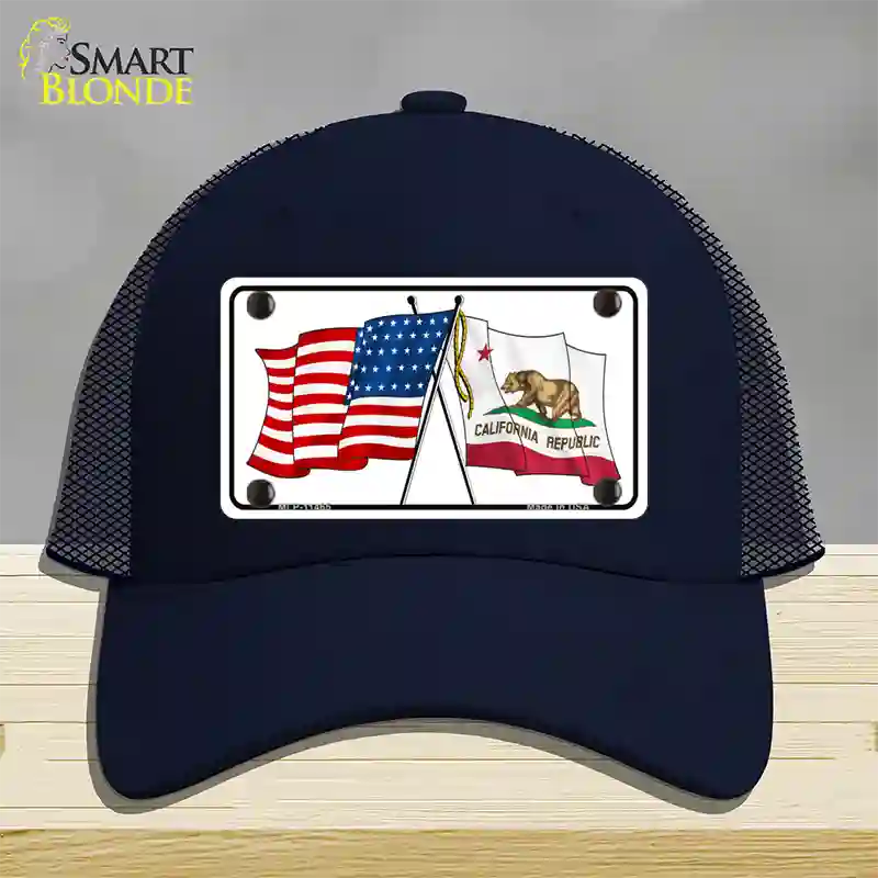 California Crossed US Flag Novelty License Plate Hat Mesh / Navy