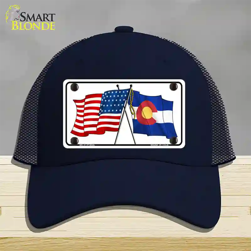 Colorado Crossed US Flag Novelty License Plate Hat Mesh / Navy