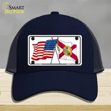 Florida Crossed US Flag Novelty License Plate Hat Mesh / Navy