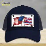 Hawaii Crossed US Flag Novelty License Plate Hat Mesh / Navy