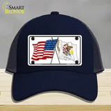 Illinois Crossed US Flag Novelty License Plate Hat Mesh / Navy