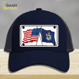 Maine Crossed US Flag Novelty License Plate Hat Mesh / Navy