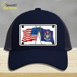 Michigan Crossed US Flag Novelty License Plate Hat Mesh / Navy