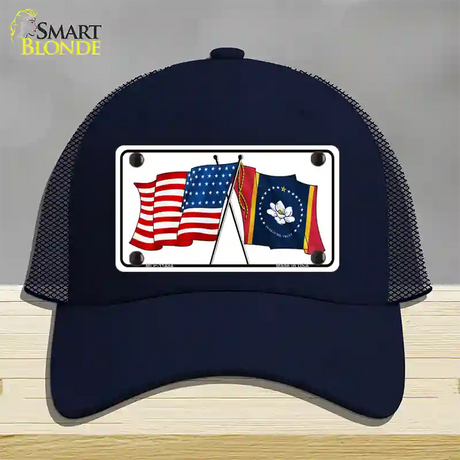 Mississippi Crossed US Flag Novelty License Plate Hat Mesh / Navy